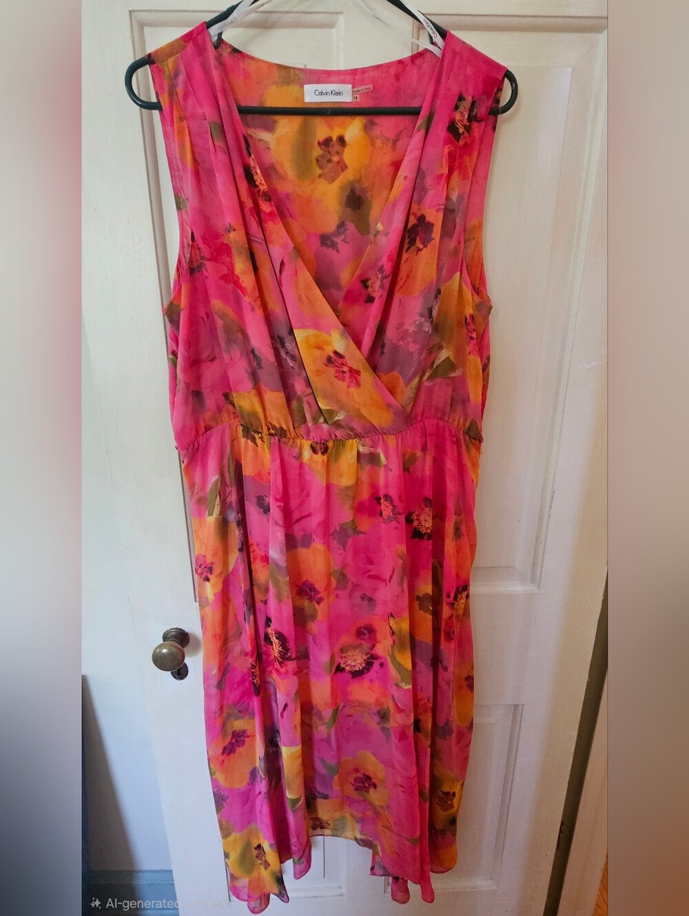 Calvin Klein Bright Pink & Yellow Floral Sleeveless Maxi Dress